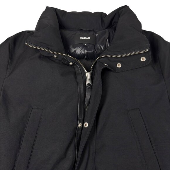 Mackage Edward XR Down Parka Jacket SZ M Black Mock Neck Pockets Hood Missing - Picture 5 of 16
